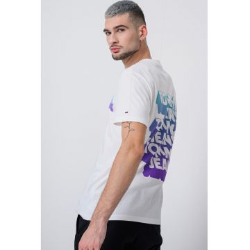 Tricou de bumbac cu decolteu la baza gatului - Alb