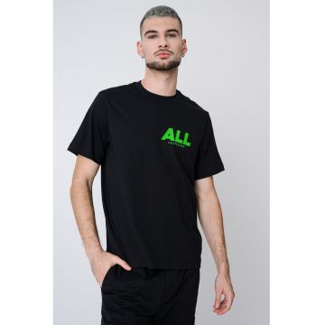 Tricou de bumbac cu decolteu la baza gatului - Negru