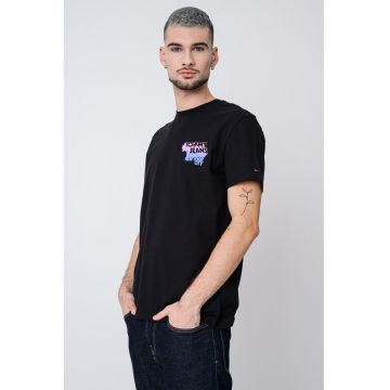 Tricou de bumbac cu decolteu la baza gatului - Negru/Violet