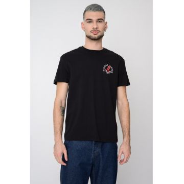 Tricou de bumbac cu decolteu la baza gatului - Negru