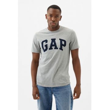 Tricou de bumbac cu imprimeu logo - Gri melange/Bleumarin