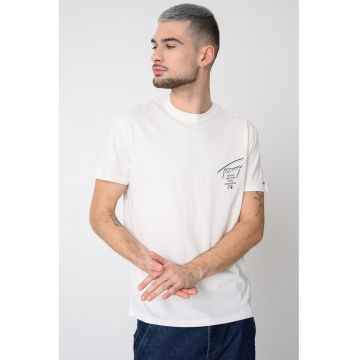 Tricou de bumbac cu imprimeu logo pe partea din spate Signature - Alb