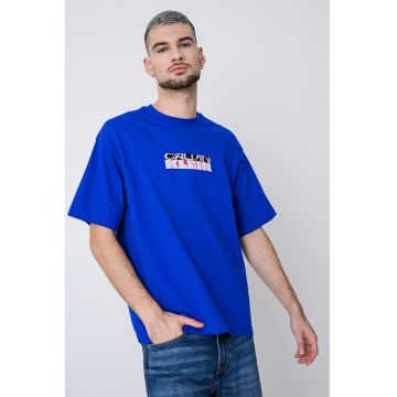 Tricou de bumbac cu logo brodat - Albastru royal