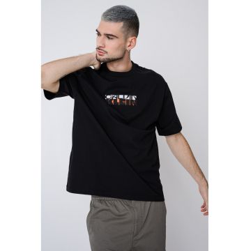 Tricou de bumbac cu logo brodat - Negru