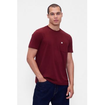Tricou de bumbac organic cu buzunar pe piept - Rosu inchis
