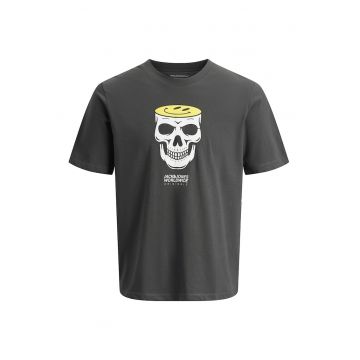 Tricou de bumbac organic cu model cu craniu Holiday - Alb/Galben/Negru stins