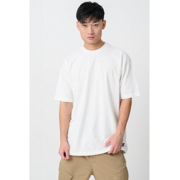 Tricou din bumbac cu decolteu la baza gatului - Alb