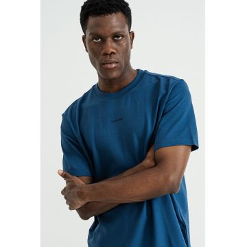 Tricou lejer din bumbac pique - Albastru inchis