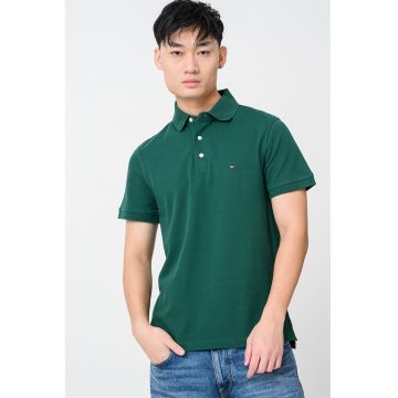 Tricou polo slim fit din amestec de bumbac organic - Verde englez