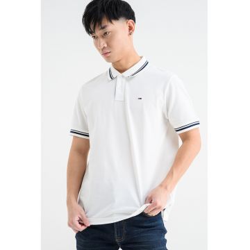 Tricou regular fit cu terminatii contrastante - Alb/Albastru ultramarin