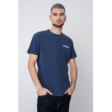 Tricou regular fit de bumbac cu decolteu la baza gatului - Albastru indigo