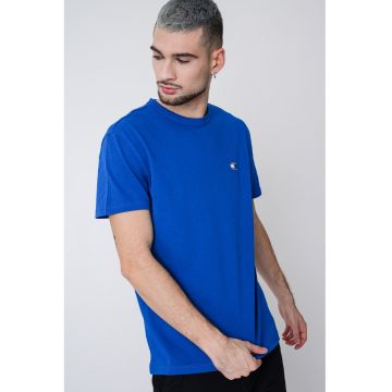 Tricou regular fit de bumbac cu logo discret - Albastru ultramarin