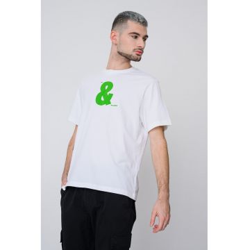 Tricou relaxed fit cu imprimeu - Alb/Verde
