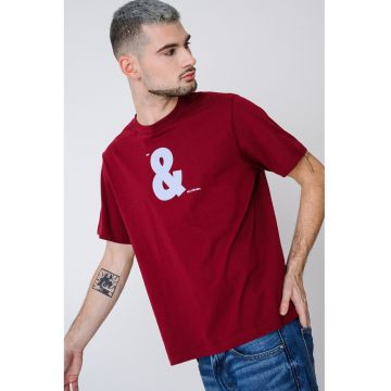 Tricou relaxed fit cu imprimeu - Visiniu