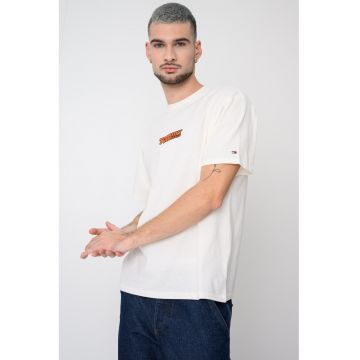 Tricou relaxed fit cu logo brodat - Alb