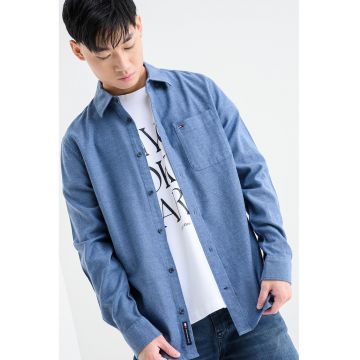 Tricou uni regular fit de bumbac - Albastru melange