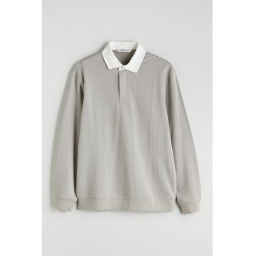 Bluza cu guler polo contrastant - Alb murdar/Grej