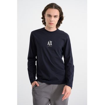 Bluza cu imprimeu logo discret - Albastru ultramarin