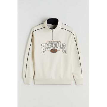 Bluza de trening cu fenta cu fermoar - Crem/Bleumarin