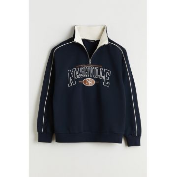 Bluza de trening cu fenta cu fermoar - Maro inchis/Crem/Bleumarin