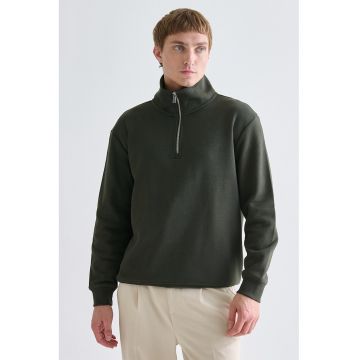 Bluza de trening cu fenta cu fermoar scurt - Verde inchis