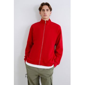 Bluza de trening cu fermoar si guler scurt - Caramiziu