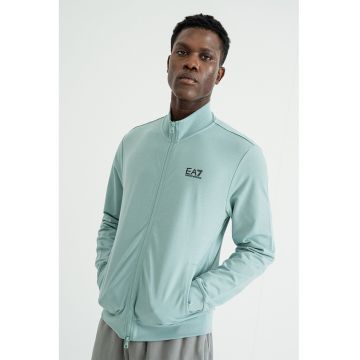 Bluza de trening cu guler inalt si fermoar - Albastru aquamarin