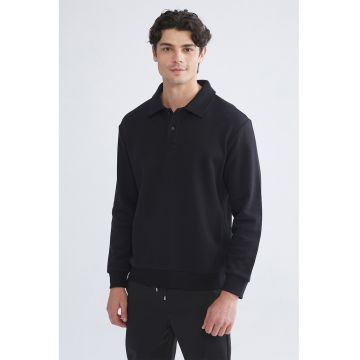 Bluza de trening cu guler polo - Negru stins