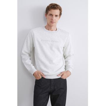 Bluza de trening cu text in relief - Gri deschis melange