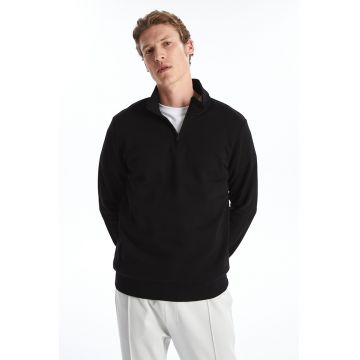 Bluza de trening din amestec de bumbac cu fenta cu fermoar - Negru