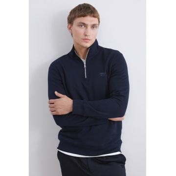 Bluza de trening din amestec de bumbac cu fermoar scurt - Bleumarin