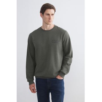 Bluza de trening din amestec de bumbac cu imprimeu text - Kaki