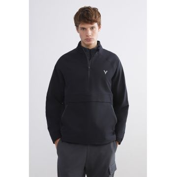 Bluza de trening lejera cu fenta cu fermoar - Negru