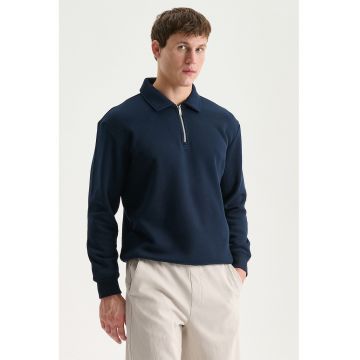Bluza de trening polo cu fenta scurta cu fermoar - Bleumarin