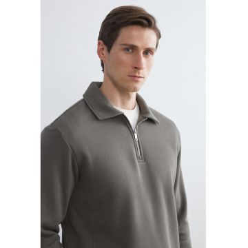 Bluza de trening polo cu fenta scurta cu fermoar - Maro taupe