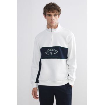 Bluza de trening regular fit de trening cu model text - Alb/Bleumarin