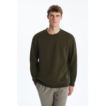 Bluza de trening uni cu decolteu la baza gatului - Verde padure