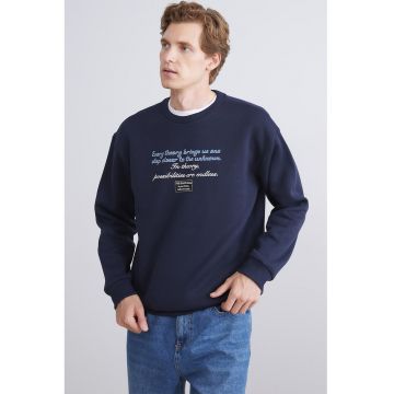 Bluza de trneing cu imprimeu text - Bleumarin