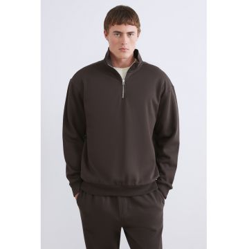 Bluza lejera de trening cu fermoar scurt - Maro inchis