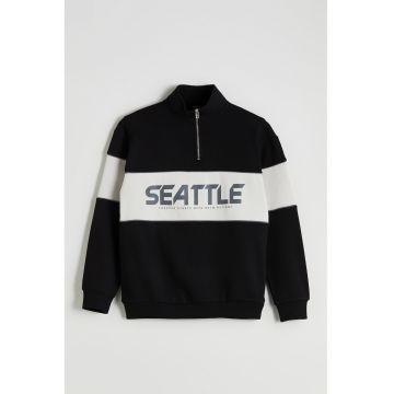 Bluza lejera de trening cu imprimeu text - Negru/Alb murdar