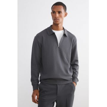 Bluza polo de trening cu fenta cu fermoar - Gri inchis