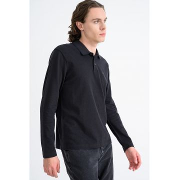 Bluza polo din bumbac cu logo - Maro/Albastru ultramarin