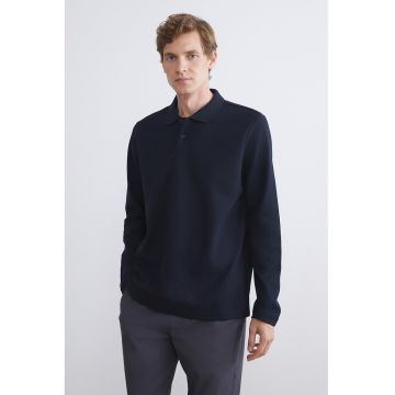 Bluza polo tricotata fin - Albastru ultramarin