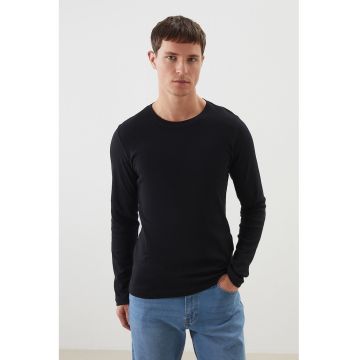 Bluza slim fit din bumbac - Negru