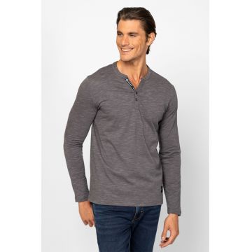 Bluza uni cu fenta cu nasturi - Gri melange