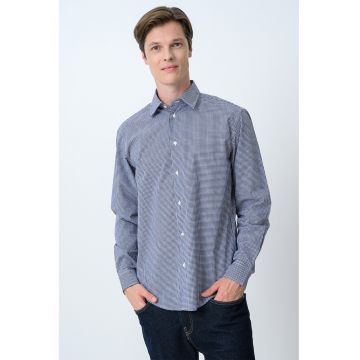 Camasa cu model in carouri si guler clasic - Alb/Negru