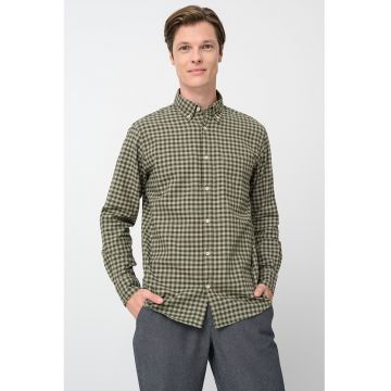 Camasa din bumbac cu model in carouri - Verde inchis/Verde sparanghel