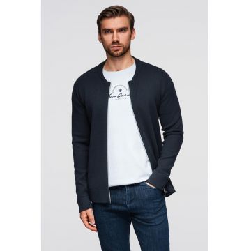 Cardigan tricotat fin cu fermoar - Bleumarin