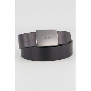 Curea uni de piele cu catarama metalica - Negru