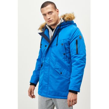 Geaca cu garnitura cu blana sintetica - Albastru royal
